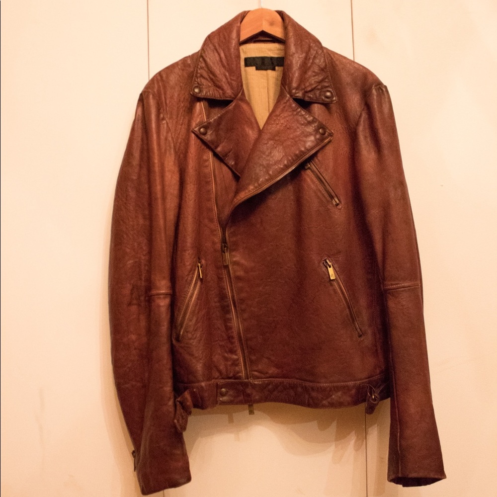Alexander McQueen light brown leather biker jacket
